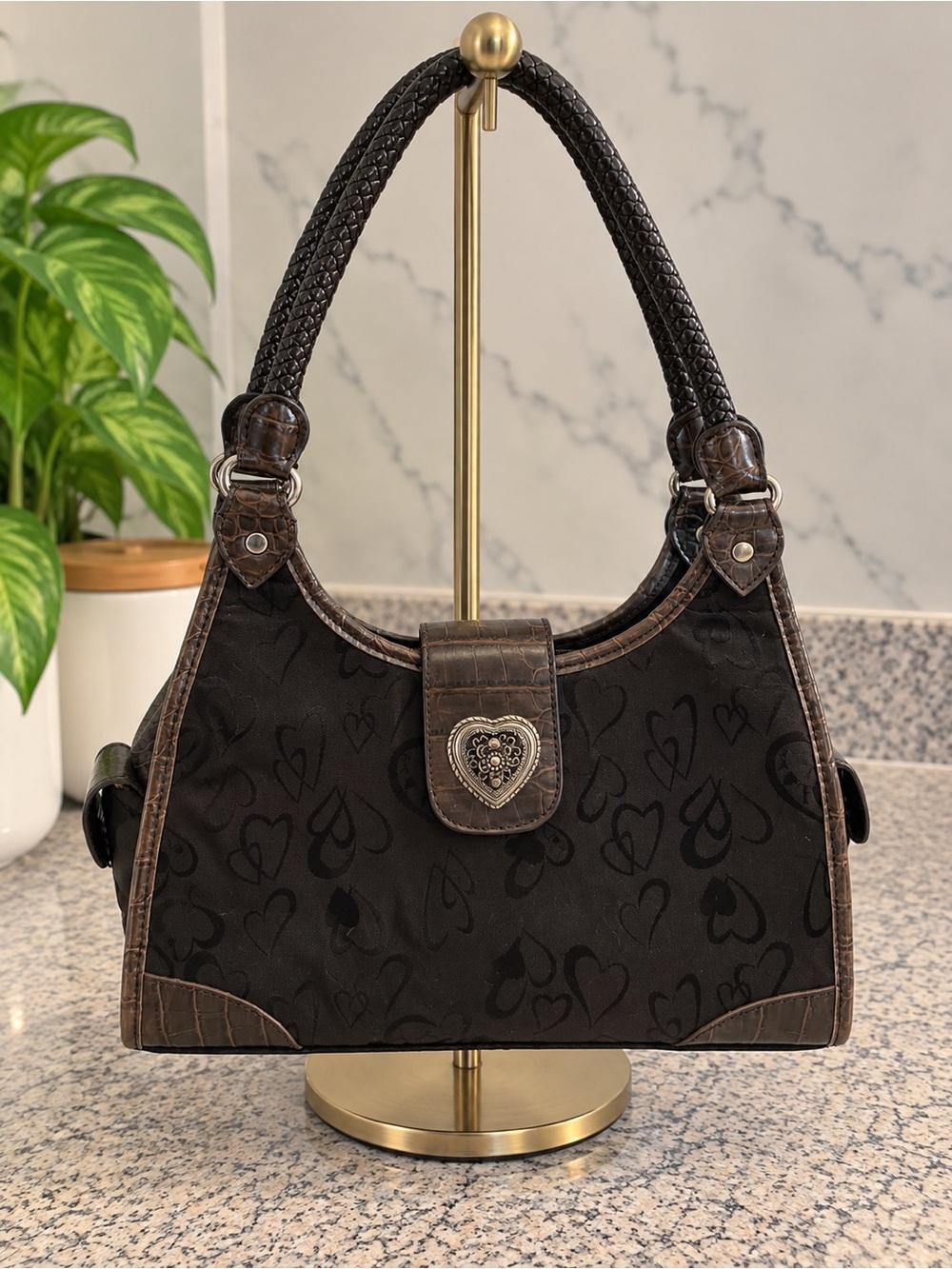 Vintage Brighton Monogram Heart Hobo Bag Shoulder Purse Y2K